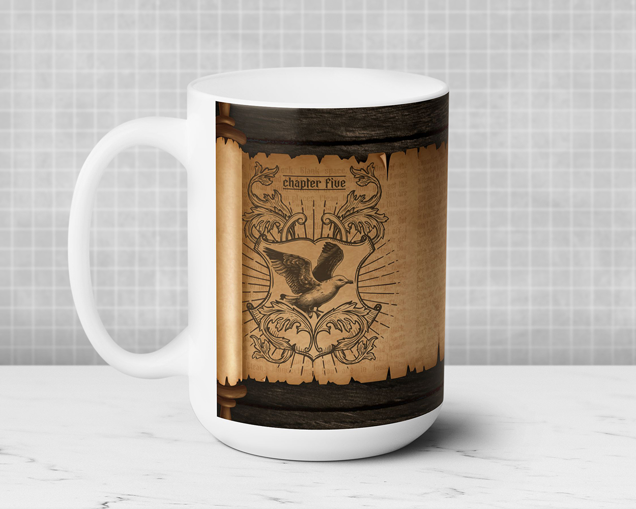 Collection of The Eras medieval scroll ceramic mugs - Image 9