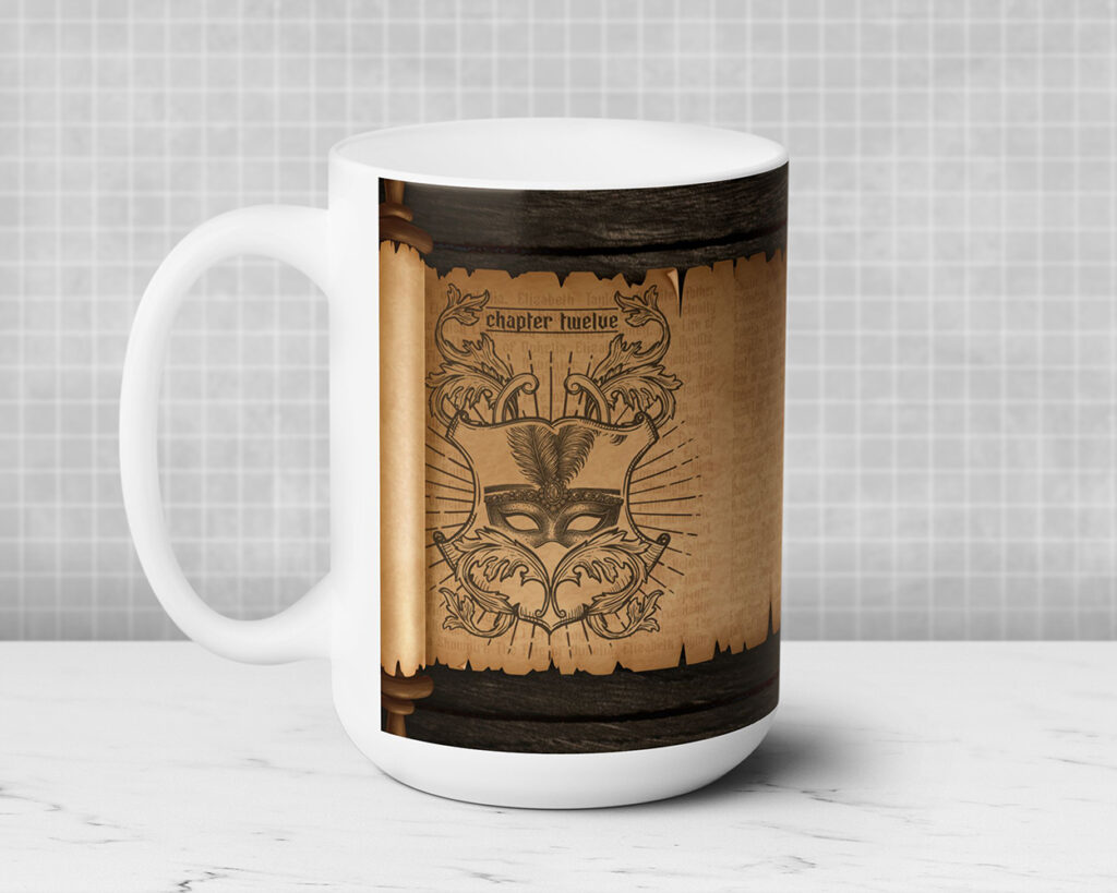 Showgirl era medieval scroll ceramic mug