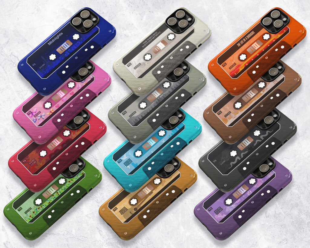 Collection of The Eras cassette tape phone cases